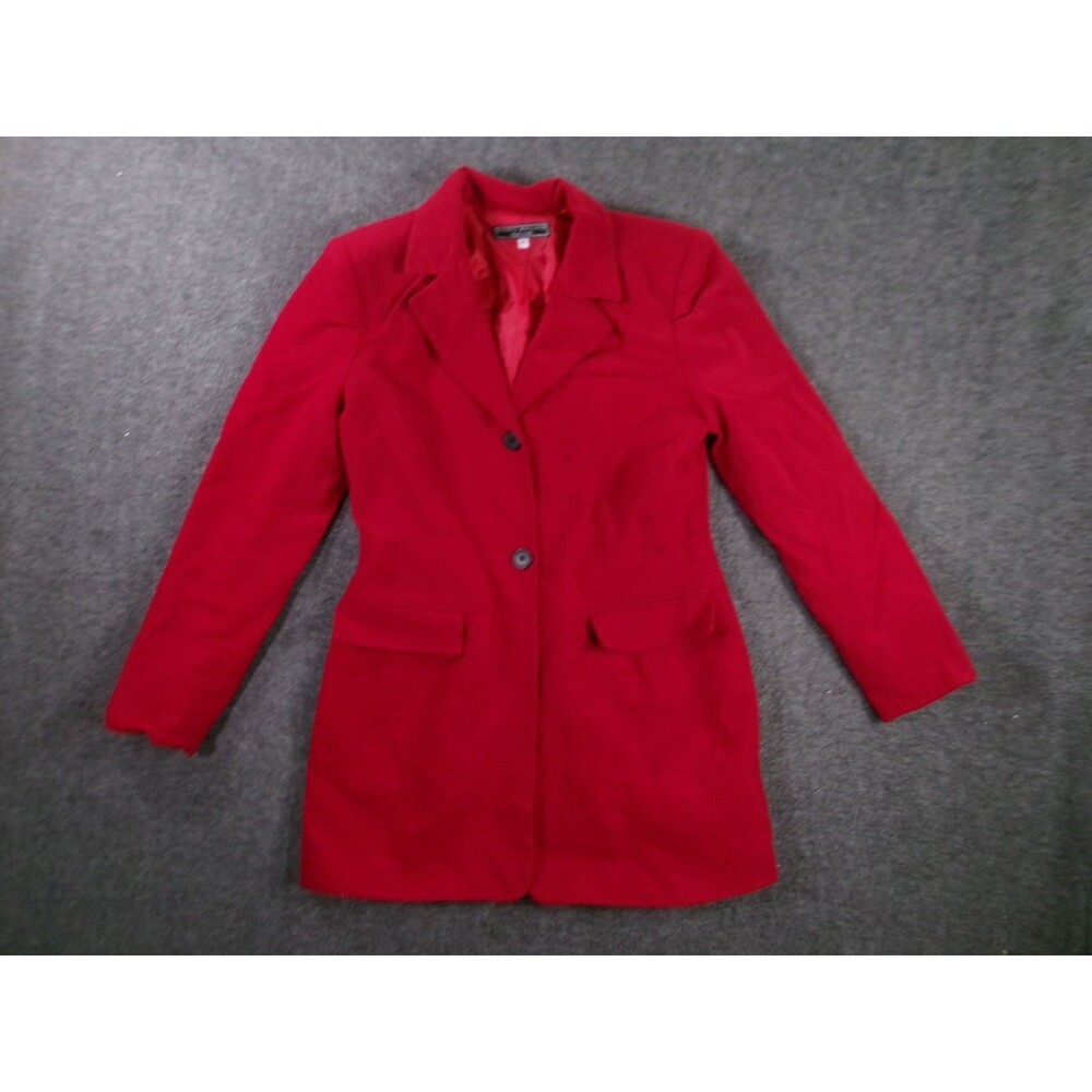 Harris Wallace Coat Womens 8 Red Wool Long Lined Blazer Sport Coat